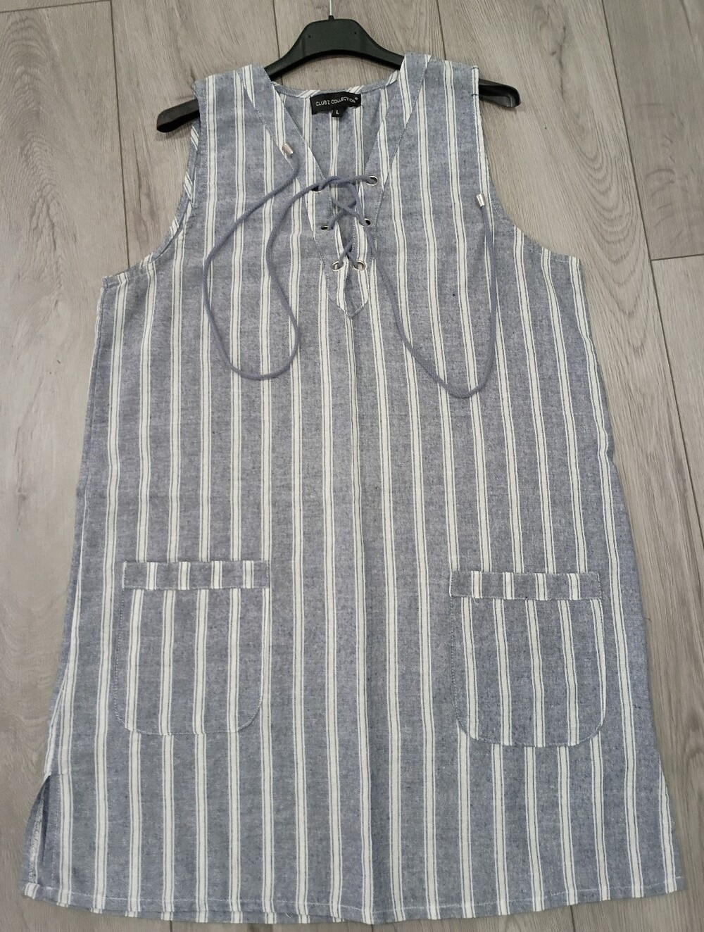 Sleeveless Stripe Tie-Front Dress - Gray/White